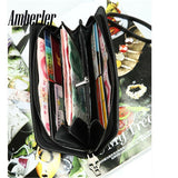 Amberler Women Wallet PU Leather Zipper Long Skull Clutch Bag High Quality Ladies Luxury Cards Holder Fashion Female Coin Purse