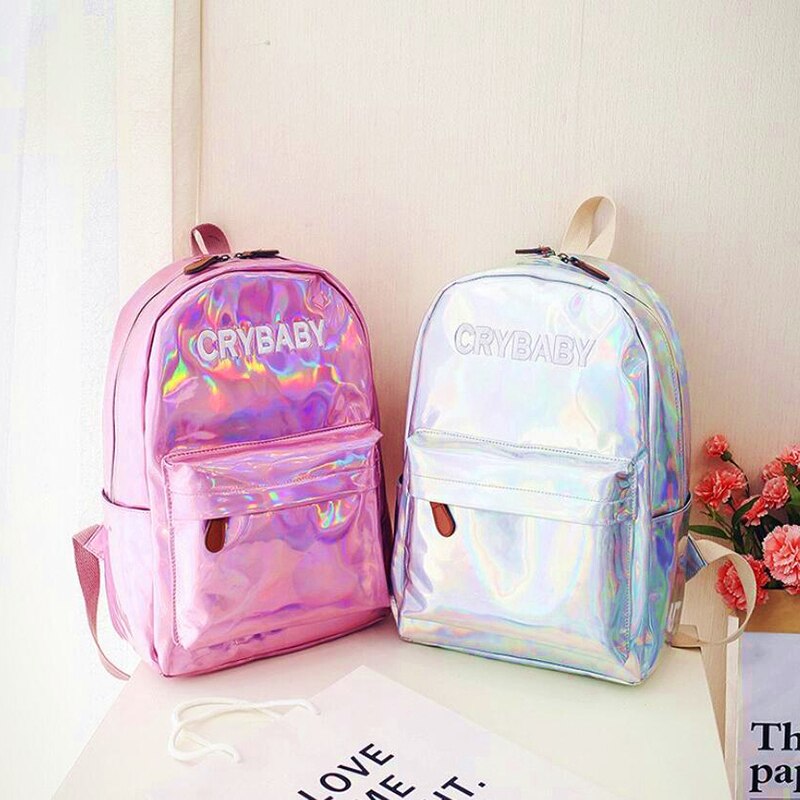 Laser Backpack Casual Travel Bags Women Girls Rucksack PU Leather Holographic Knapsack School Bags for Teenage Girls