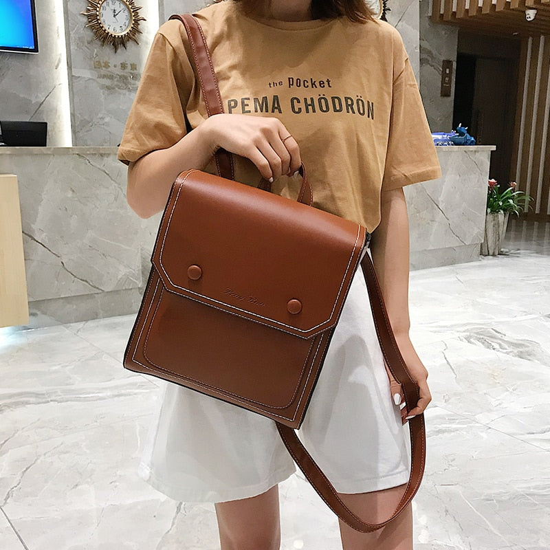 Back to College Vintage Backpack Female Fashion PU Leather Women's Backpack Brown Large Capacity School Bag for Girls Shoulder Bags for Teengers