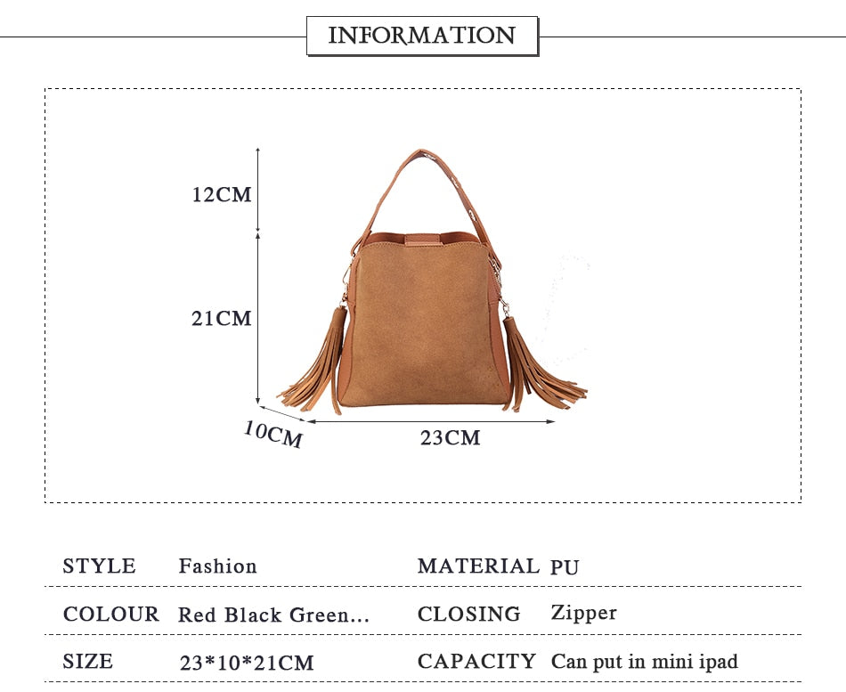 Brown Vegan Leather Vintage Fringe Bag Tassels Crossbody Bucket