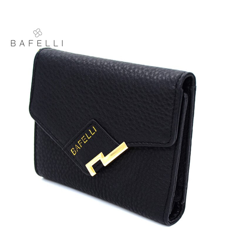 BAFELLI women genuine leather short wallet simple hasp money clip women business black wallets famous brands women wallet