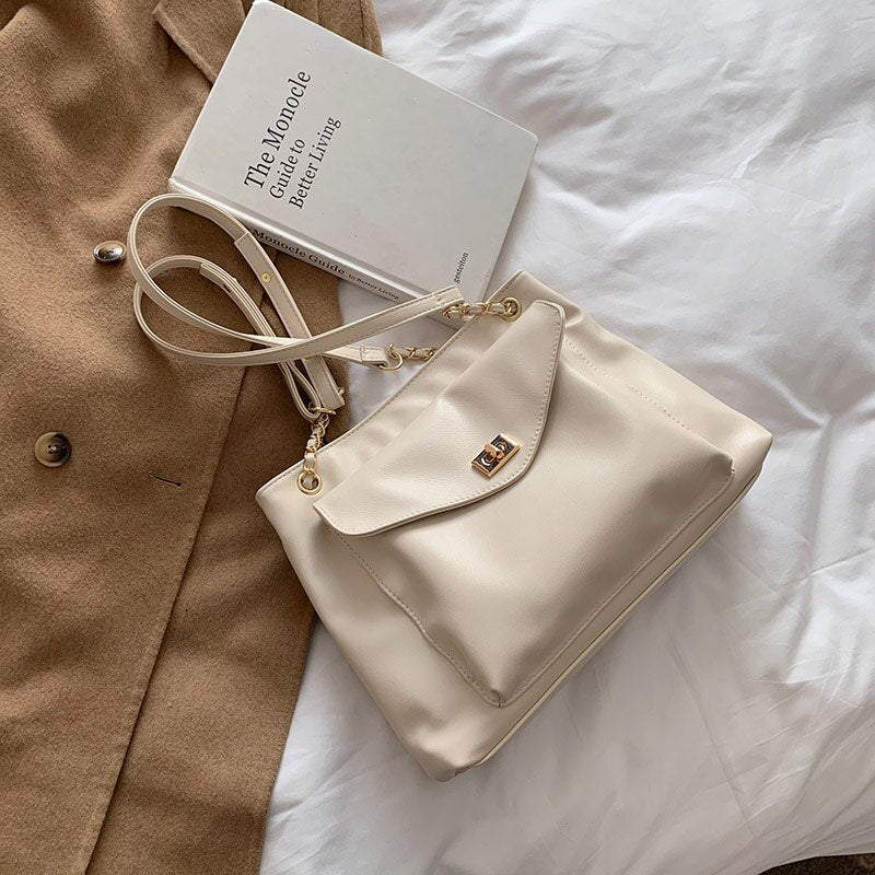 Back to College Vintage Large Tote bag 2021 Fashion New High-quality PU Leather Women's Designer Handbag High capacity Shoulder Messenger Bag