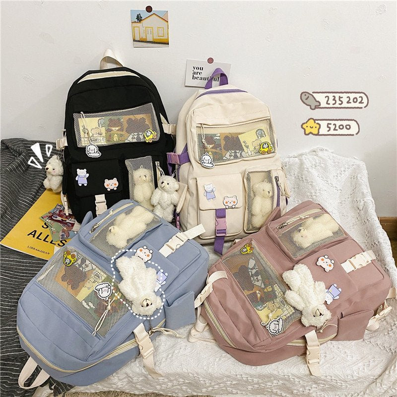 Vvsha  New Korean Large Capacity Backpacks Women Kawaii Students Preppy ITA Bag for Teenager Girls Sweet Waterproof School Travel Bags