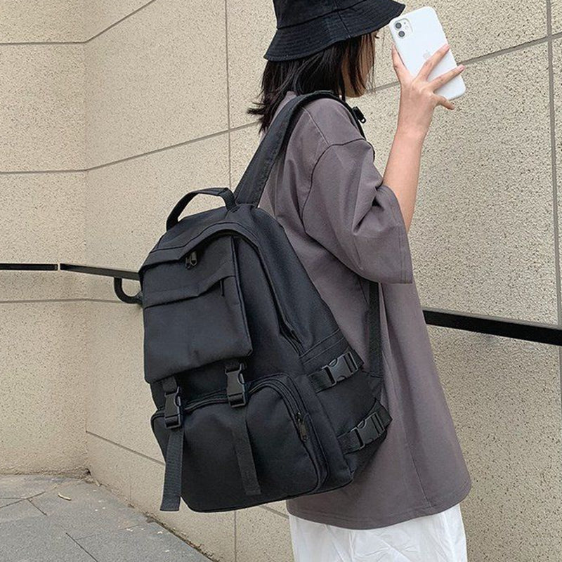 Vvsha Backpacks Preppy Students Backpack Large Capacity Button Travel Bag Solid Simple Harajuku Chic Fashion Retro Unisex High Street