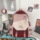 DCIMOR New Waterproof Nylon Women Backpack Female Contrast Color Cartoon Printing Buttoned Travel Bag Teenage Girl Schoolbag