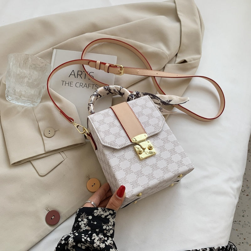 Christmas Gift Retro Ribbon Designer PU Leather Small Box Crossbody Bags for Women 2021 Winter Female Trend Shoulder Handbags and Purses