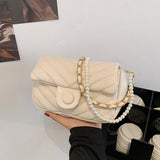 V Line Chain Beading Small PU Leather Crossbody Shoulder Bag for Women 2021 Trends Designer Summer Purses and Handbags