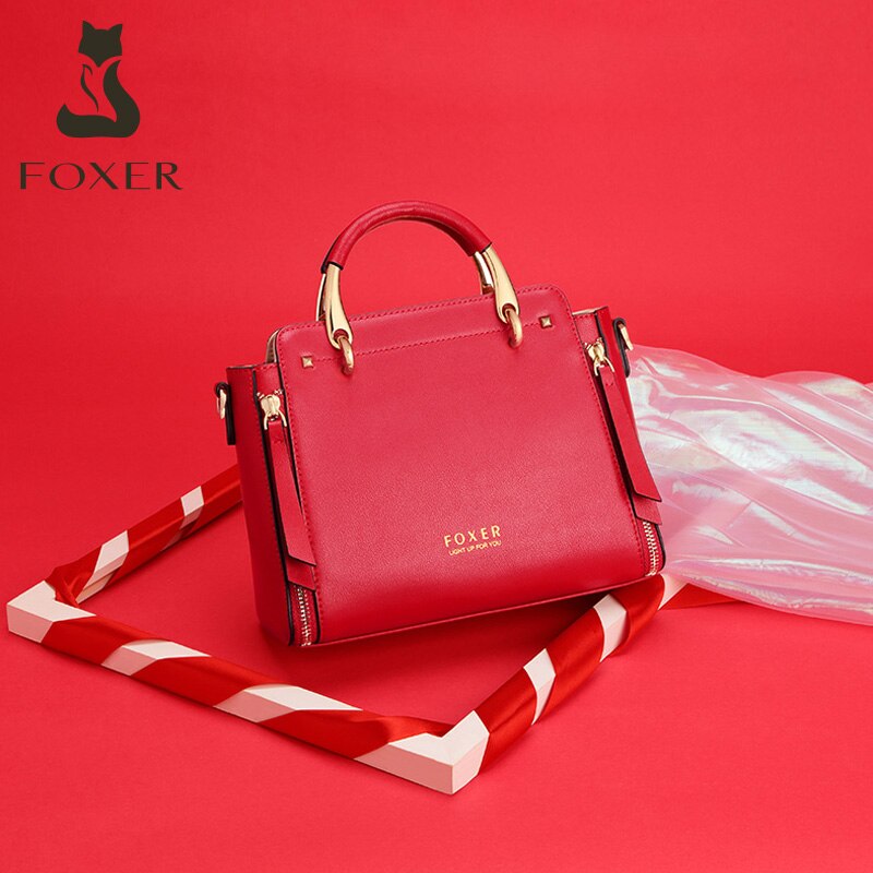 FOXER 2021 Women Fashion Cow Leather Handbag Top Handle Purse Commute Crossbody Bag Elegant Ladies Shoulder Bag Female Totes