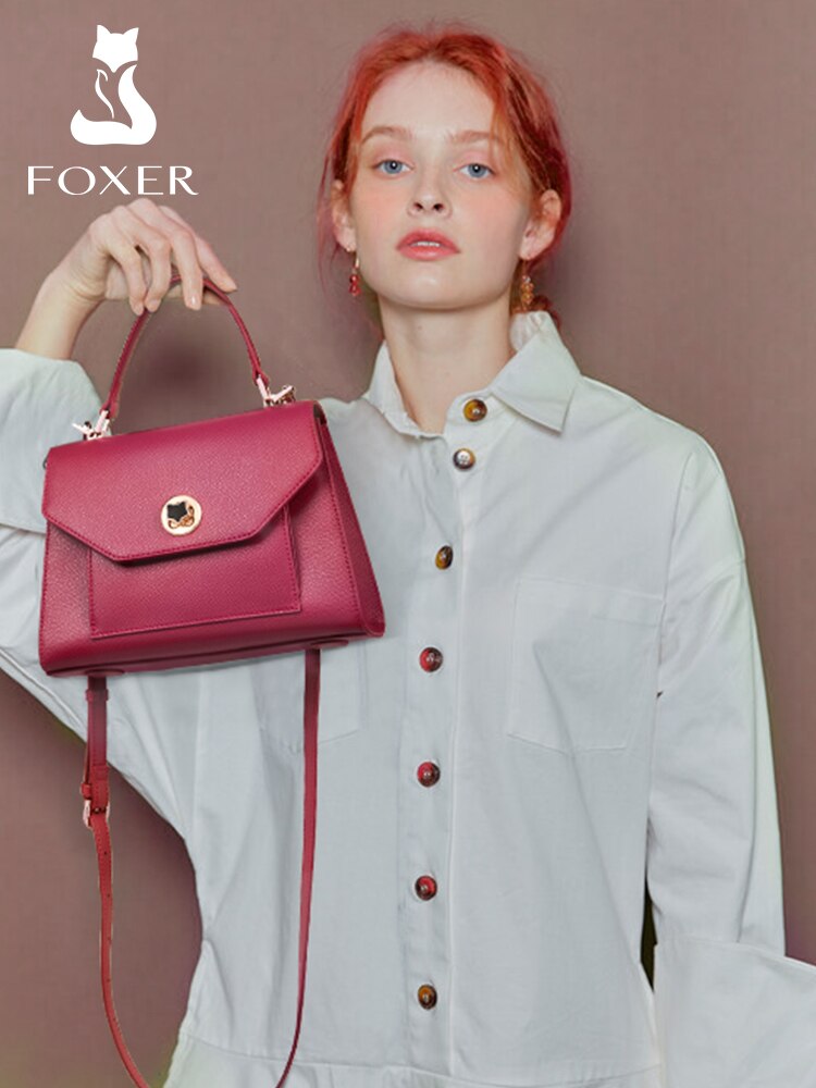 FOXER Lady Fall Winter Bag Split Leather Fashion Commute Shoulder Totes for Women Casual Dating Girl's Crossbody Handle Bag