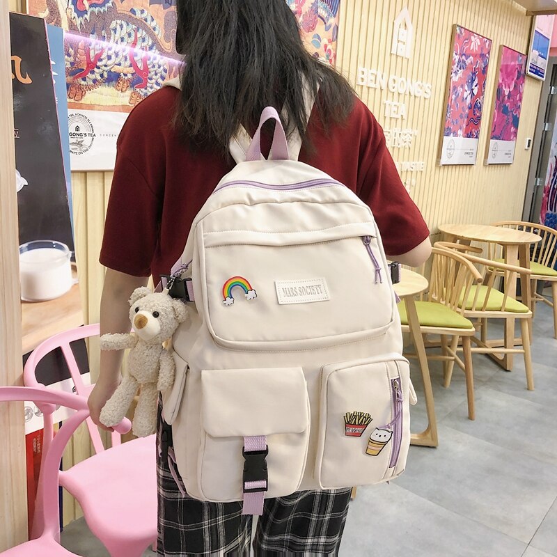 Vvsha Back to College Multiple pocket Waterproof nylon Women Backpack Large capacity Schoolbag for teenage girls Travel bag Lovely book Mochila