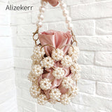 Hollow Out Pearl Handbgs Women New Luxury Small Beaded Pearl Clutch Purses And Handbags Ladies Woven Shoulder Bag Wedding Party