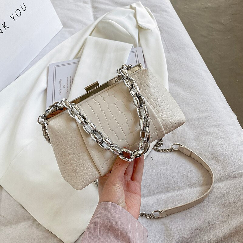 с доставкой Design Small Stone Pattern PU Leather Crossbody Shoulder Bags for Women 2021Summer Thick Chain Handbags Female Totes