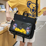 Back to College Ita Bag for Teenage Girls Backpack Women Transparent Pocket Schoolbags DIY Cute Pins Anime Backpcks Lady Clear ItaBag Mochila