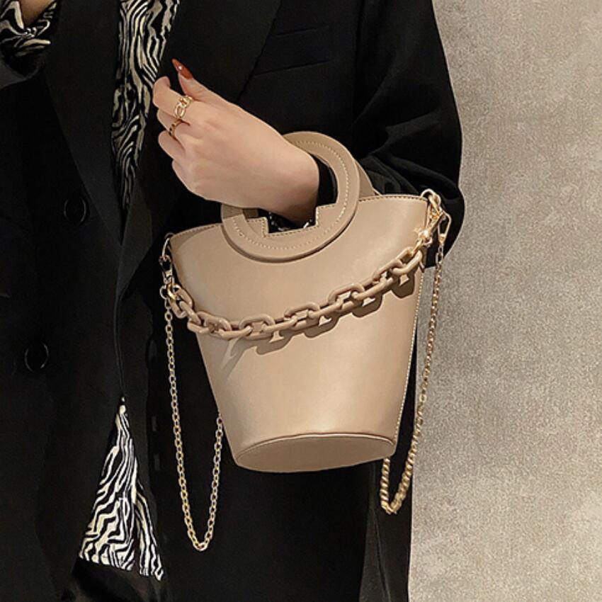 Vintage Chain Tote Bucket Bag 2021 Fashion New High-quality PU Leather Women's Designer Handbag Chain Shoulder Messenger Bag