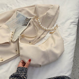 Back to College Elegant Female Pearl Tote PU bag 2021 Fashion New High Quality Women Designer Handbag pearl Chain Shoulder Messenger Bag Purses