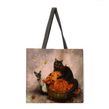 Halloween and cat print tote bag tote bag casual tote bag shoulder bag female beach bag foldable shopping bag