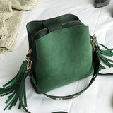Yogodlns Fashion Scrub Women Bucket Bag Vintage Tassel Bags High Quality Retro Shoulder Bag Simple Crossbody Bag