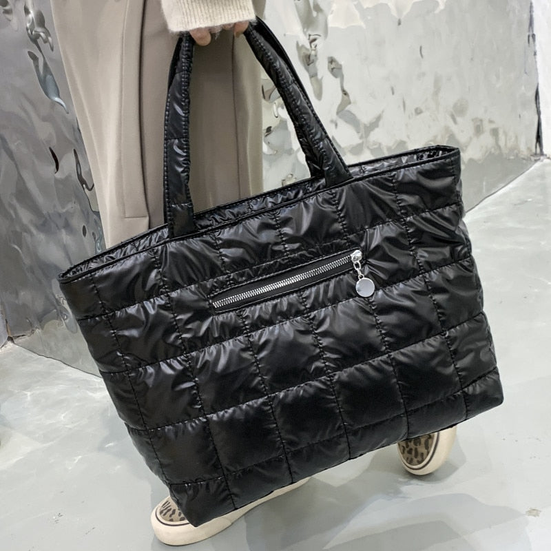 Vvsha Big Size Black Shoulder Bags For Women Quilted Plaid Tote Bag Large Capacity All Match Shopper Bag Quality Nylon Ladies Handbags