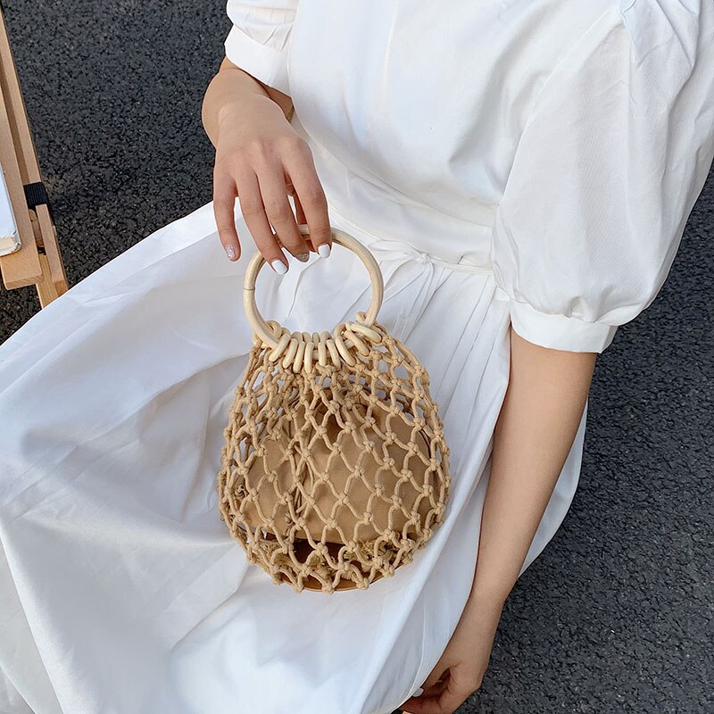 с доставкой Round Handle Design Straw Crossbody Bag for Women 2021 Branded Simple Trendy Luxury Summer Handbags Female Travel