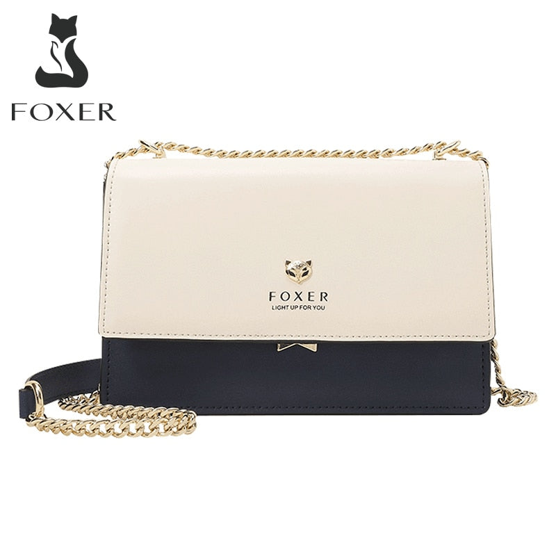 FOXER Fashion Luxury Messenger Bag Multi-Compartment Split Leather Ladies Shoulder Bag Organ Style Chain Small Square Bag Women