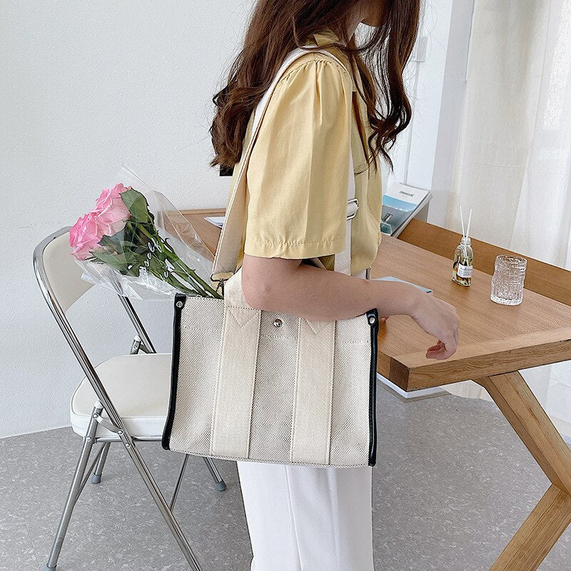 Korean Thick Canvas Women Handbags Designer Wide Strap ladies Shoulder Bags High Quality Crossbody Bag Casual Small Female Tote