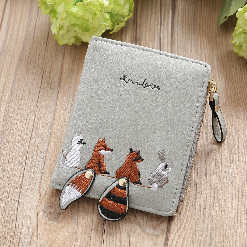 Cute Animal Print Lady Women Short Wallet PU Leather Small Coin Purse Cartoon Wallets Pouch For Girls Female Portefeuille Femme