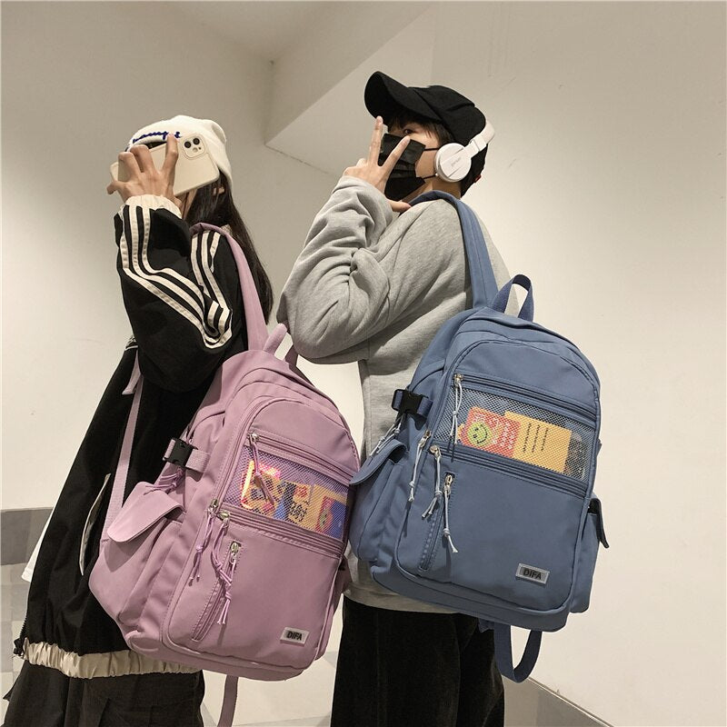 New Waterproof  Nylon Women's Backpack with Front Mesh Pocket Durable Casual Travel Rucksack Schoolbag for Teenage Girls Boys