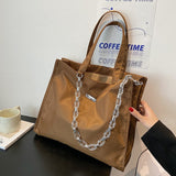 Nylon large capacity women handbags Acrylic chain designer female Shoulder Bags lady shopper bag Casual big totes bolsa brown