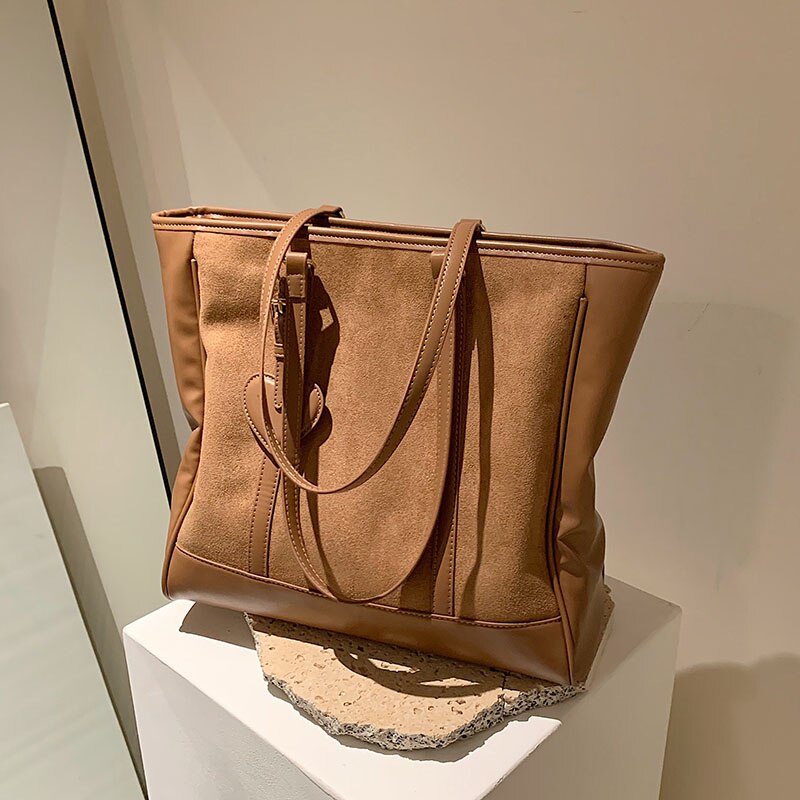 Retro Color Contrast Big PU Leather Shoulder Bags for Women 2021 Winter Designer Brand Personality Shoulder Handbag and Purses