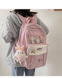 Back to school supplies Large Capacity Multi-Layer Waterproof Nylon Women's Backpack Fashionable Cute Female Student Schoolbag Contrasting Color Design