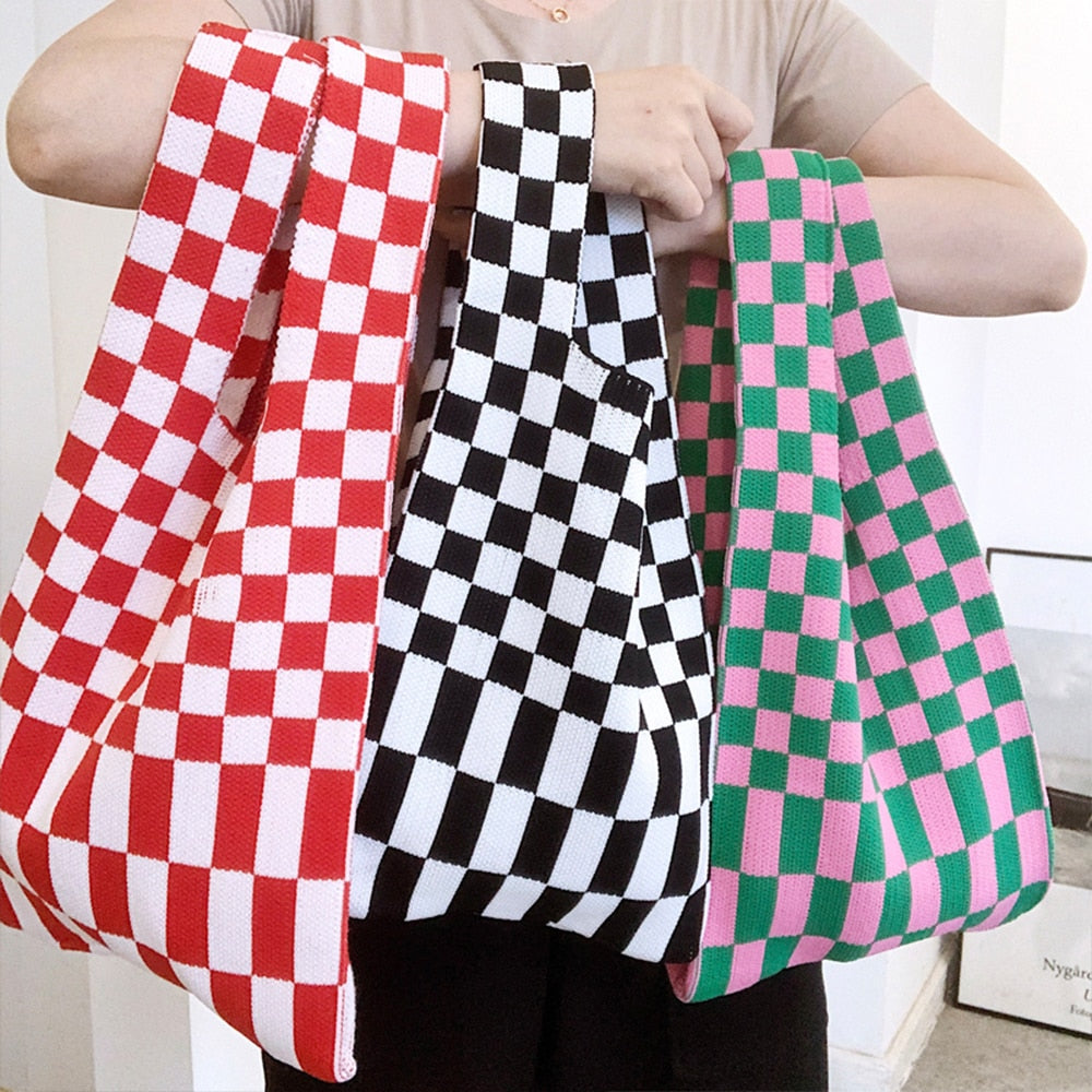 Christmas Gift Brands Plaid Woven Women Handbag Designer Knitting Shoulder Bag Big Tote Shopper Wrist Bag Crossbody Bags for Women 2021 Purse