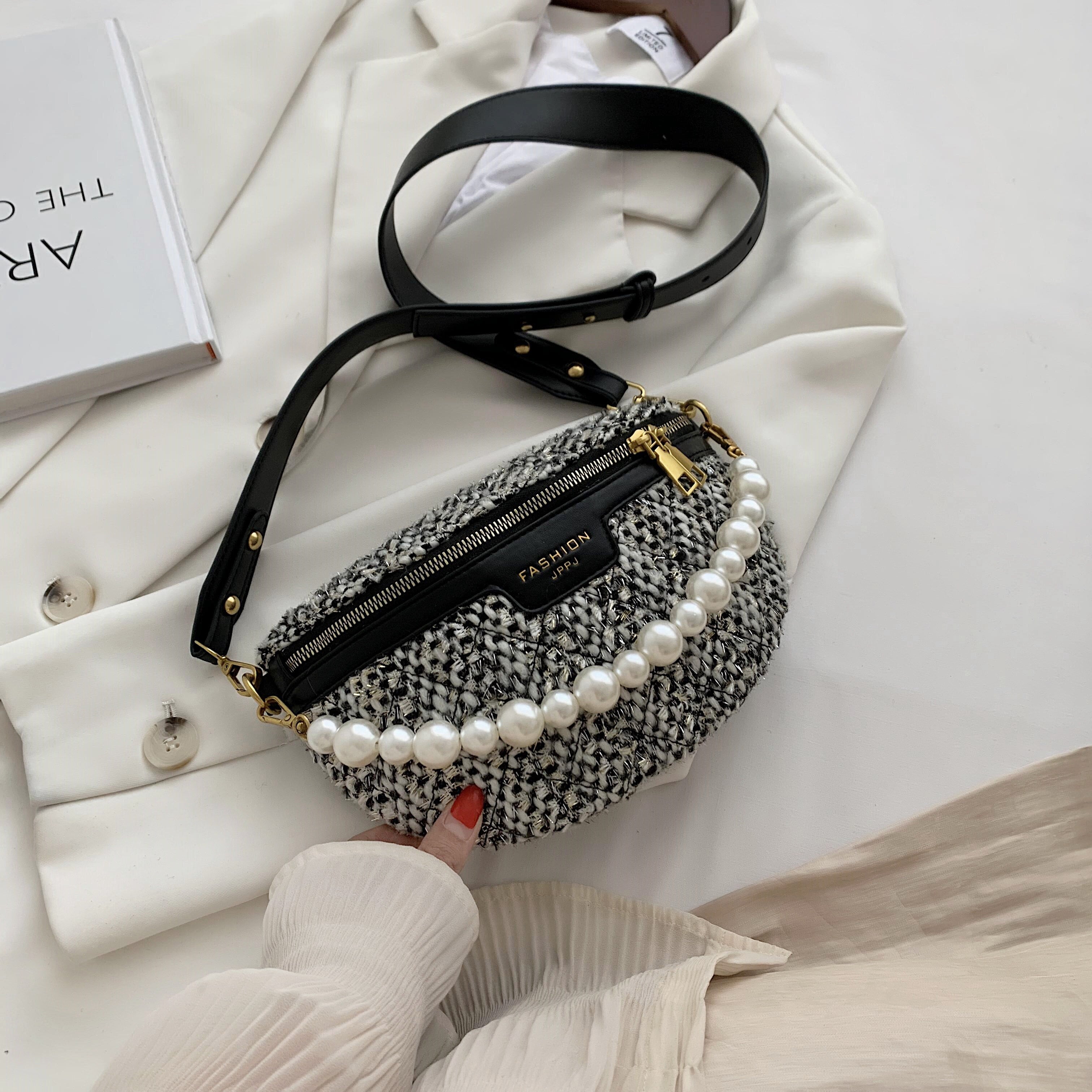 Christmas Gift Pearl Designer MINI Woolen Cloth Crossbody Bags For Women 2021 Winter Shoulder Handbags Female Travel Branded Trending Hand Bag