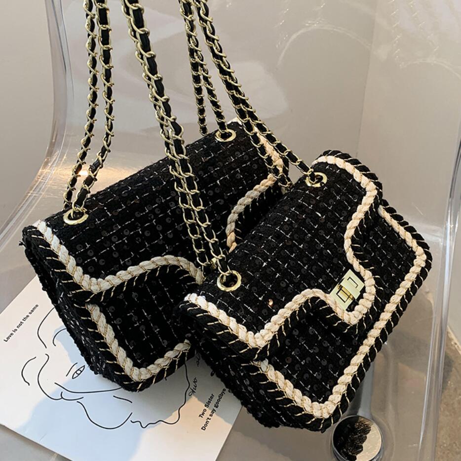Christmas Gift Sequins Flap Crossbody bag 2021 Fashion New High Quality Wool Women's Designer Handbag Lock Chain Shoulder Messenger Bag
