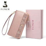 FOXER Women Stylish Long Wallet GLETT Fabric Women Money Bag Ladies Party Chic Clutch Bag Card Holder Luxury Leather Purse