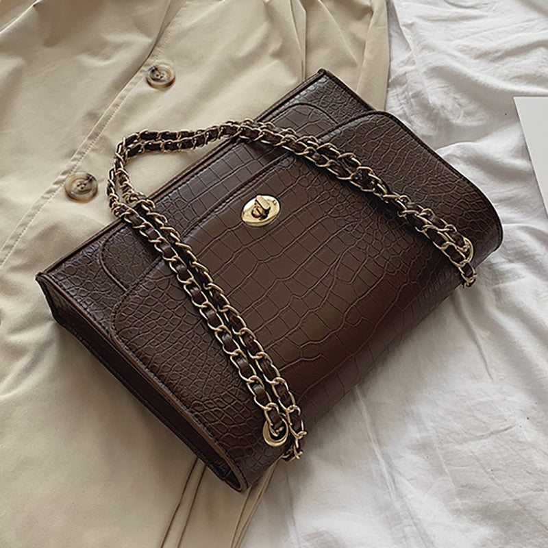 Christmas Gift Vintage Fashion Big Tote bag 2021 New Quality PU Leather Women's Designer Handbag Crocodile pattern Chain Shoulder Messenger Bag