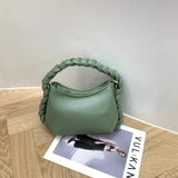Christmas Gift [EAM] Women New Half Moon Woven Twist Handle Handbag Pu Leather Personality All-match Top-handle Bag Fashion Tide 2021 18A3303