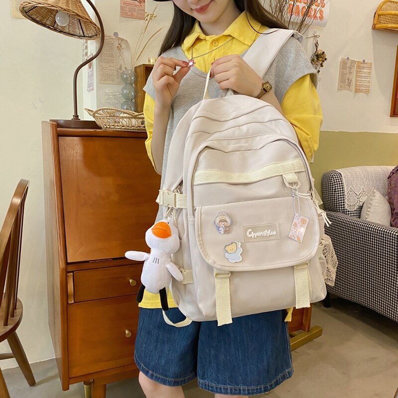 DCIMOR Waterproof Nylon Women Backpack Female Multi-pocket Insert Buckle Travel Bag Preppy Schoolbag for Teenage Girl Book Bags