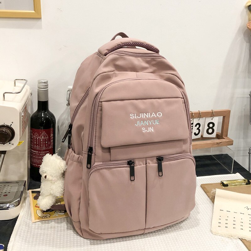 Christmas Gift New women's backpack College student school bag laptop bag Pure color large capacity waterproof nylon leisure travel backpack