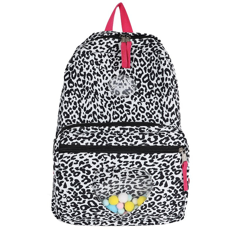 DCIMOR New Leopard Print Women Backpack Female Waterproof Polyester Cotton Composite Travel Bag Lucent Heart Schoolbag for Girls