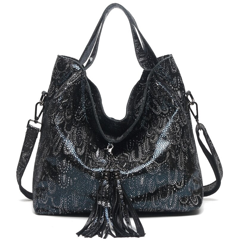 Classical 100% Real Leather Women's Tote Bag Big Emossed Shiny Genuine Cowhide Designer Messenger Handbags New Fashion