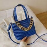 Pleated Thick Chain Tote Bags LEFTSIDE New High-quality PU Leather Women's Designer Handbag Luxury Brand Shoulder Messenger Bag