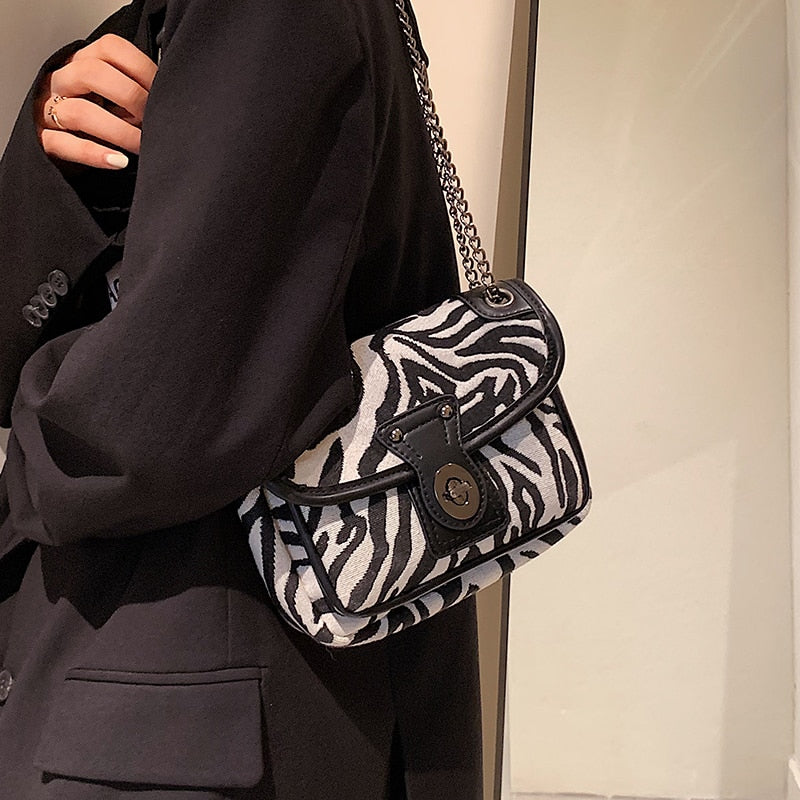 с доставкой Zebra Pattern Small PU Leather Crossbody Bags for Women 2021 Winter Chain Shoulder Handbags Female Travel Purses