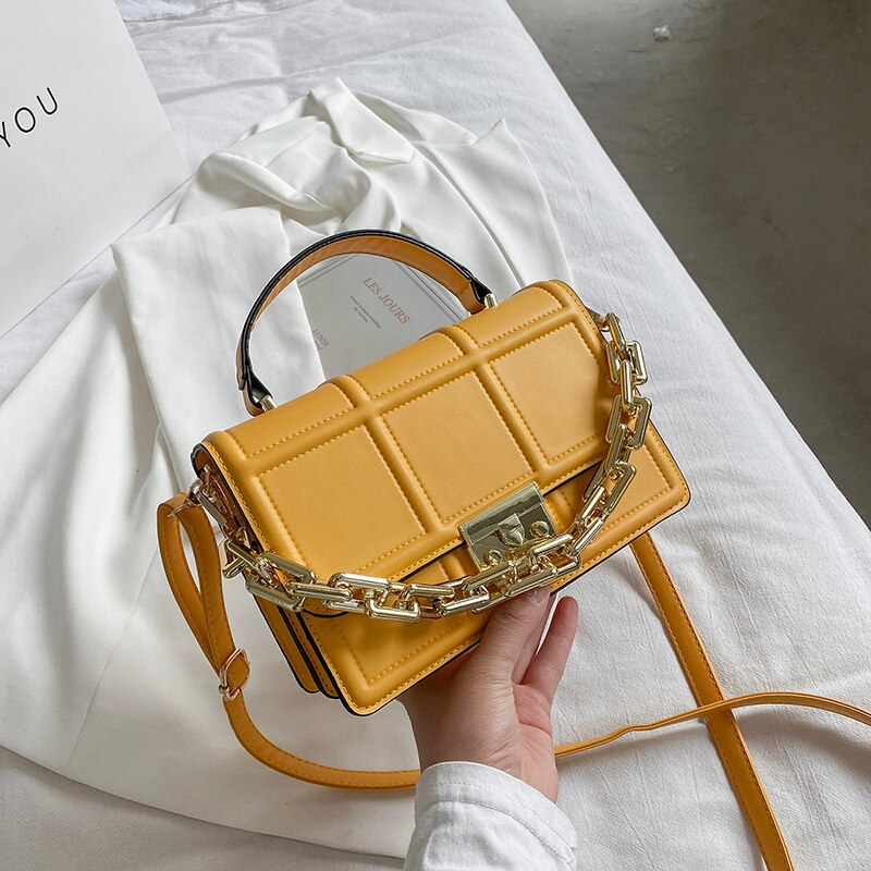 High Quality Leather Handbag Luxury Brand Chain Handle Shoulder Messenger Bags for Woman 2021 New Small Square Bag Sac A Main