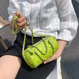 Christmas Gift Barrel Shape Lingge Mini Pu Leather Bucket Crossbody Bags For Women 2021 Summer Design Female Chain Green Shoulder Handbags