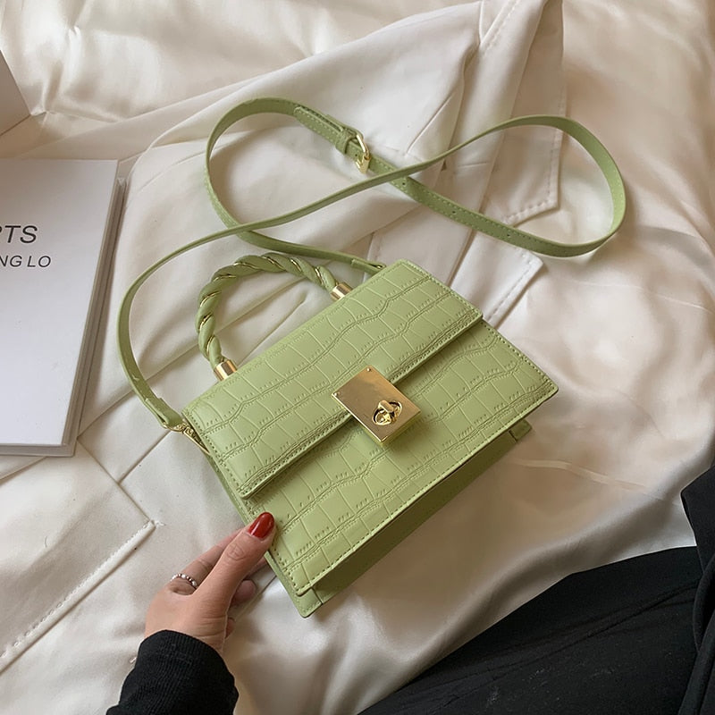 Stone Patent White Green Crossbody Bags for Women 2021 Summer Small Handbag Small Bag PU Leather Hand Bag Ladies Designer