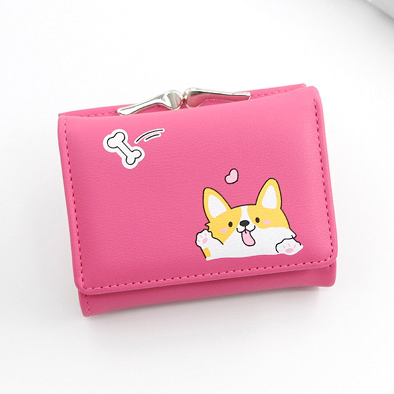 New Women Small Wallets Cartera Mujer Cute Corgi Doge Design Ladies PU Leather Female Short Money Purses With Coin Pocket