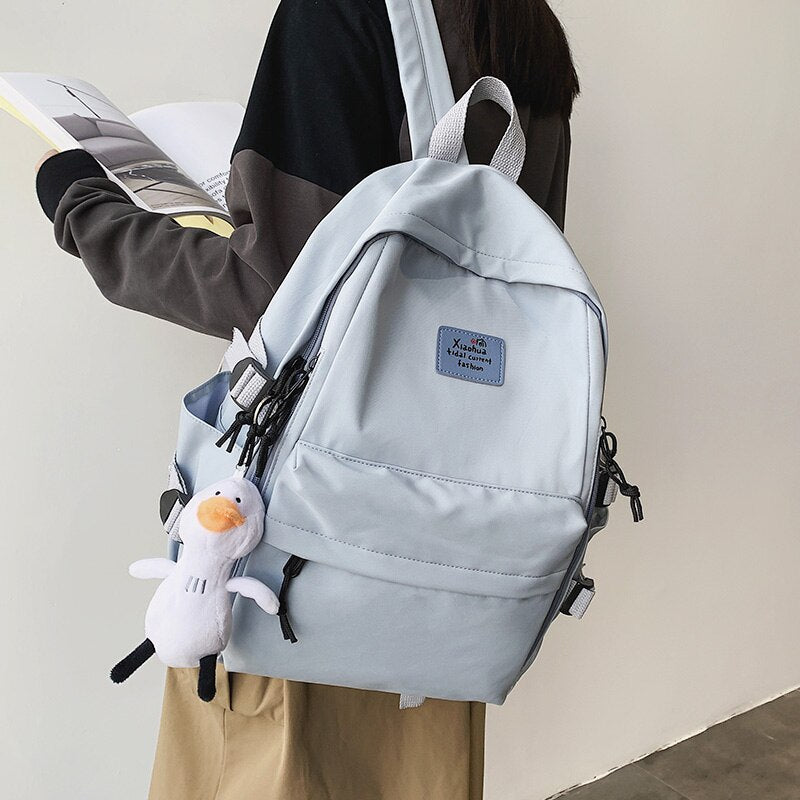 Vvsha Simple solid color nylon backpack girl student class school bag beautiful lady Japanese Harajuku style