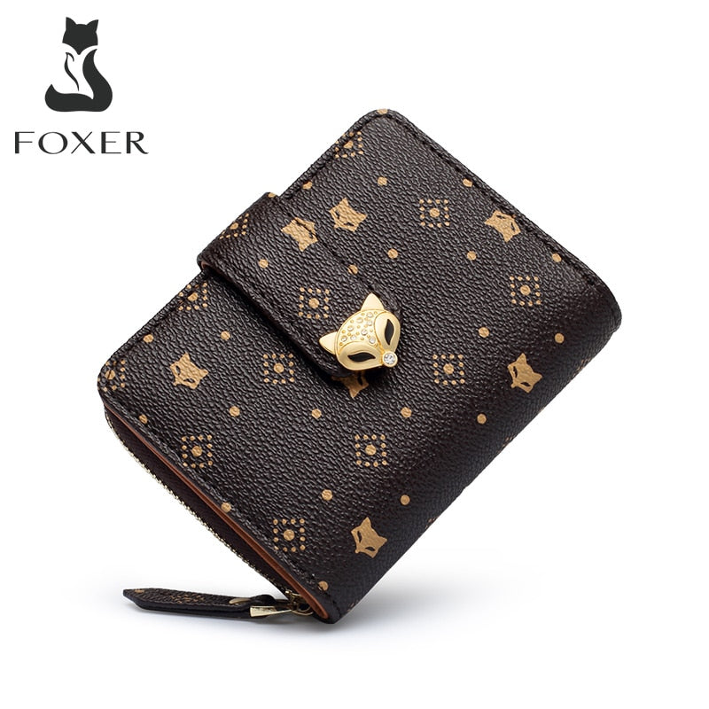 FOXER Women's Fashion Small Wallet PVC Leather Large Capacity Card Slot Female Coin Pocket Bifold Clutch Money Bag Key Holder