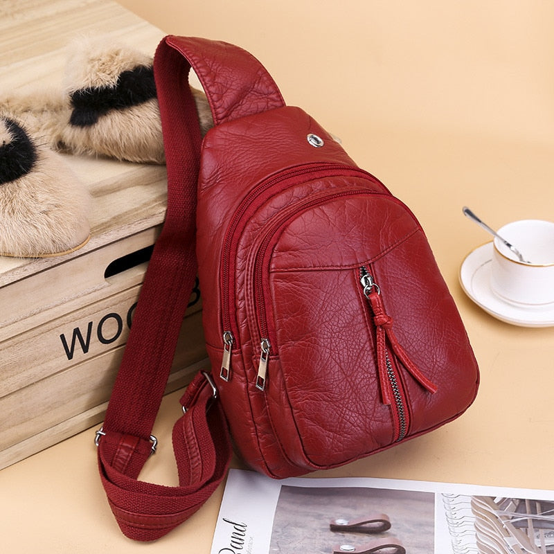 Women Chest Bag soft PU leather Crossbody Bags for female messenger bags small Casual Travel backpack red bolsa feminina Soft