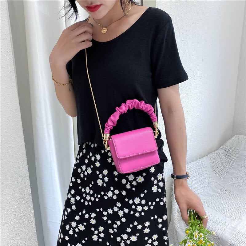 Christmas Gift Super Mini Lipstick Bags with Short Handles Folds PU Leather Shoulder Bags for Women 2021 Totes Handbags Crossbody Bags